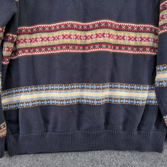 Tommy Hilfiger Golf Men's Pullover Sweater Blue Large Fair Isle Striped V-Neck - Picture 8 of 12